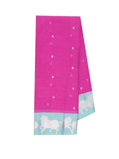 GraceCharm Manipuri Cotton Small Buta with Cow and Lotus Border Saree