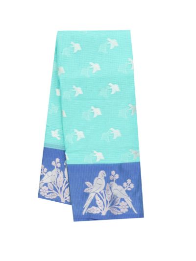 GraceCharm Manipuri Cotton Flying Bird Buta with Parrot Pair Floral Border Saree