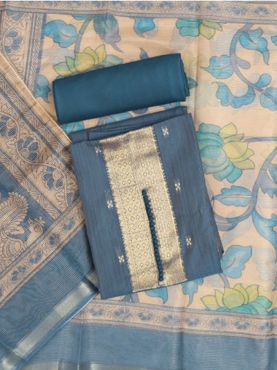 Graceful Essence Timeless Classic Slate Blue Silk Cotton Dress Material