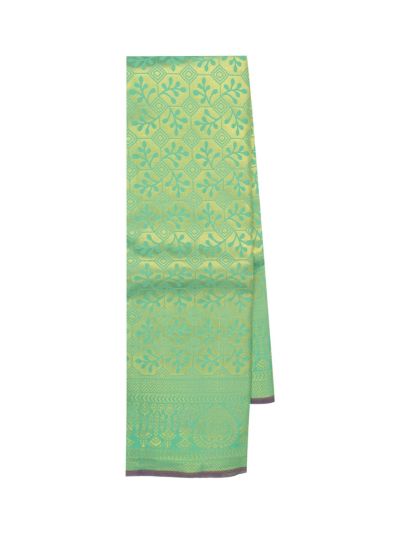 Gracecharm Tissue mint green Art Silk leaf motifs Pallu Saree