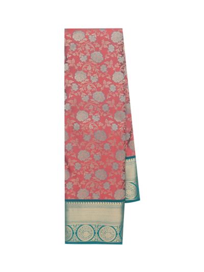 Gracecharm Gift Art Silk Coral Red Floral Jacquard Pallu Saree