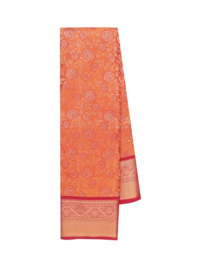 Gracecharm Gift Art Silk Orange Floral Jacquard Pallu Saree