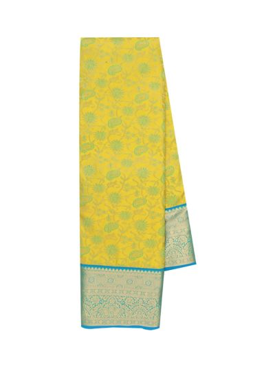 Gracecharm Gift Art Silk Floral Jacquard Lime Yellow with Geometric Pallu Saree