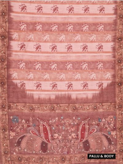 GraceCharm Semi Jute Floral Buta with Peacock Motif Pallu Saree