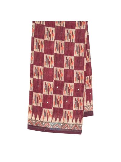 GraceCharm Semi Jute Geometric Checks with Floral Lotus Pallu Saree
