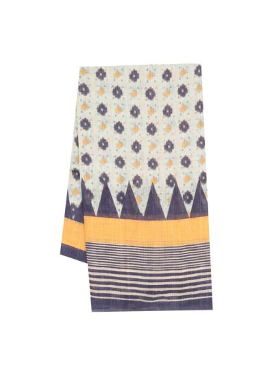 GraceCharm Semi Jute Floral Buta with Temple Border Striped Pallu Saree