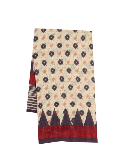 GraceCharm Semi Jute Buta with Temple Border Striped Pallu Saree