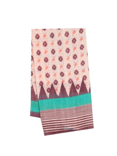 GraceCharm Semi Jute Buta Temple Border Geometric Pallu Saree