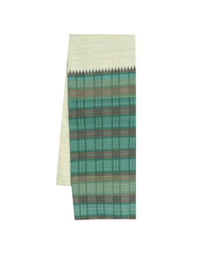 GraceCharm Semi Jute Striped Body Checked Pallu Temple Border Saree