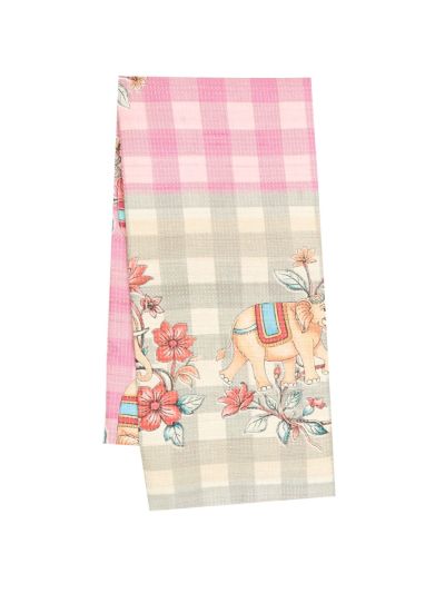 GraceCharm Semi Jute Checked Body Elephant Floral Pallu Border Saree