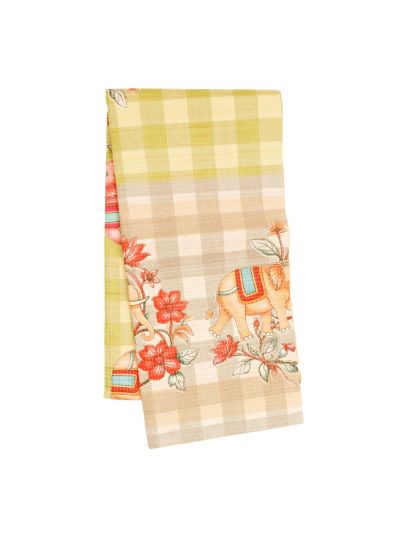 GraceCharm Semi Jute Checked Body Elephant Floral Pallu Border Saree