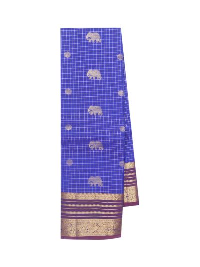 Gracecharm Pure Soft Silk Elephant Butta Grid Weave Pattern Saree