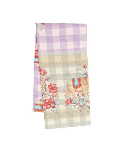 GraceCharm Semi Jute Checked with Elephant Floral Pallu Saree
