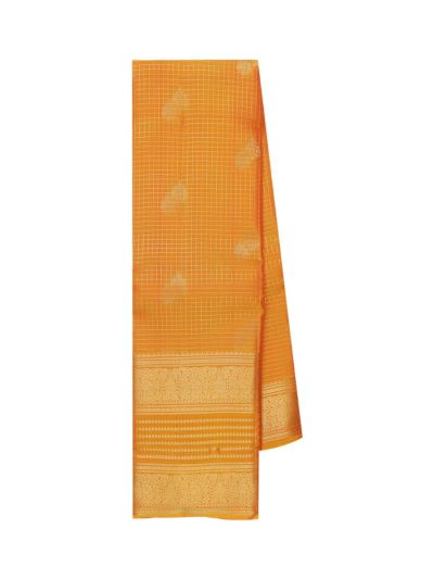 Gracecharm Pure Soft Silk Floral Butta Grid Weave Gold Jari Saree