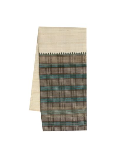GraceCharm Semi Jute Striped Body with Checked Pallu Border Saree