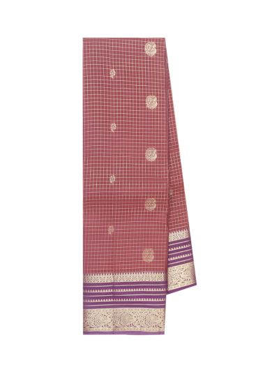 Gracecharm Pure Soft Silk Floral Paisley Butta Grid Weave Gold Jari Saree