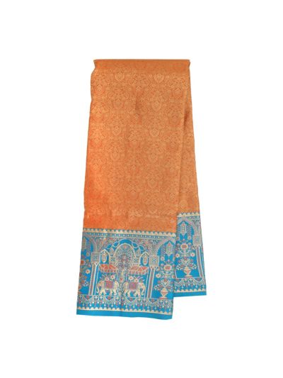 GraceCharm Art Silk Floral Jaal with Contrast Pallu Elephant Border Saree