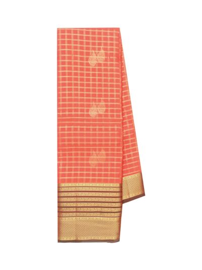 Gracecharm Pure Soft Silk Leaf Butta Grid Weave Gold Jari Saree