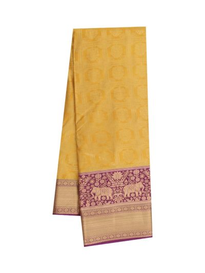 GraceCharm Art Silk Floral with Contrast Pallu Elephant Border Saree