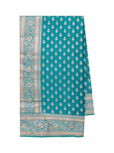 BlossomEase Banarasi Floral Butta with Rama Green Jaal Pallu Saree