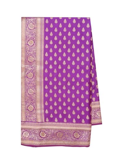 BlossomEase Semi Banarasi Floral Butta with Orchid Purple Jaal Pallu Saree