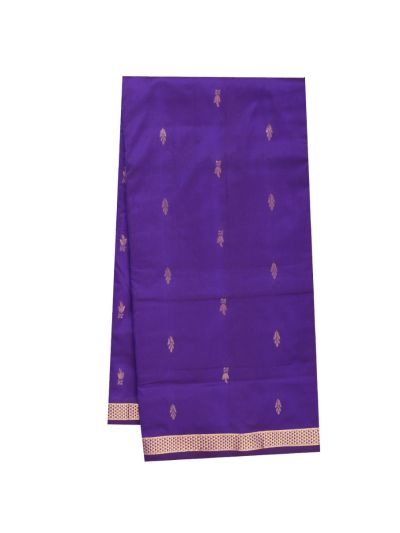 Traditional Nine Yards Silk Violet Peacock Butta Striped Pallu Saree