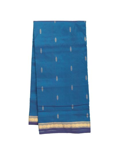 Traditional Nine Yards Silk Teal Blue Floral Butta Striped Pallu Saree