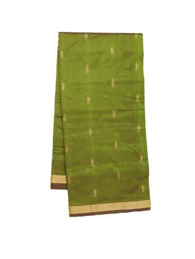 Traditional Nine Yards Silk Olive Peacock Butta Striped Pallu Saree