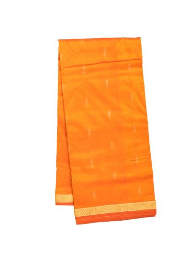 Traditional Nine Yards Silk Orange Paisley Butta Striped Pallu Saree