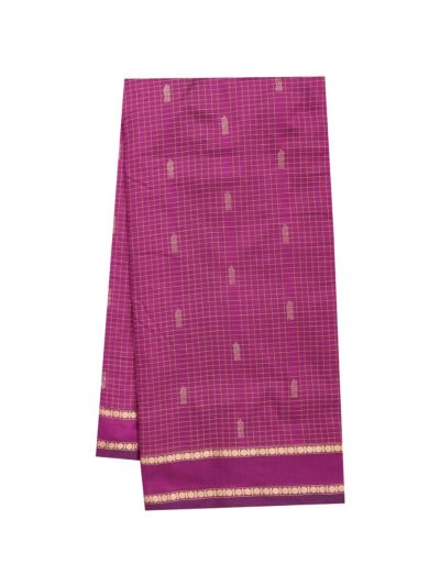 Traditional Nine Yards Silk Peacock Checks with Striped Pallu Saree
