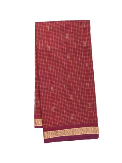 Traditional Nine Yards Silk Maroon Peacock Checks Striped Pallu Saree