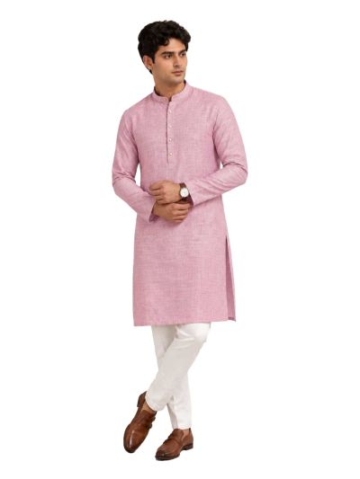 Mens Branded Kurta Set Dusty Pink Slub Textured