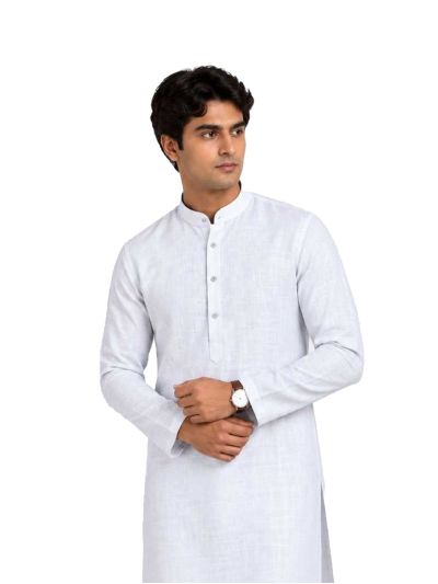 Men branded linen kurta set White Solid with White Pants