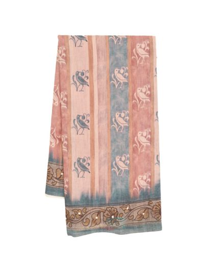 GraceCharm Semi Jute Bird Butta with Twin Peacock Pallu Saree