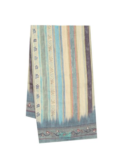 GraceCharm Semi Jute Multicolour Stripes with Ornamental Bird Motif Pallu Saree