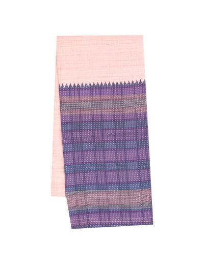 GraceCharm Semi Jute Fine Striped Body with Checked Border Saree