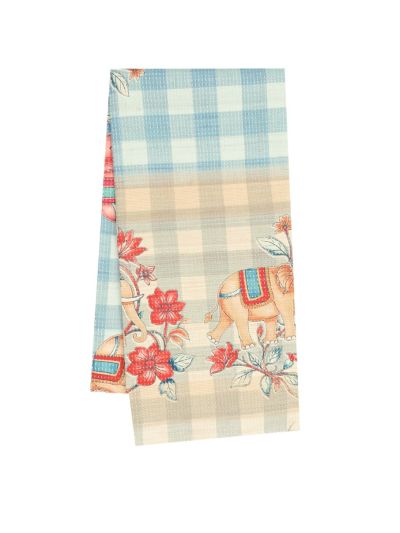 GraceCharm Semi Jute Checked Body with Elephant Floral Motif Pallu Saree