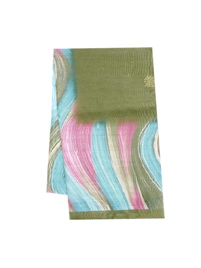 GraceCharm Semi Jute Floral Buta with Multicolour Wave Border Pallu Saree