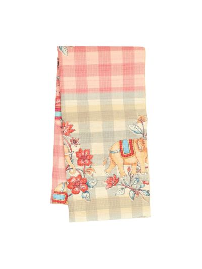 GraceCharm Semi Jute Checked with Elephant Floral Motif Pallu Saree