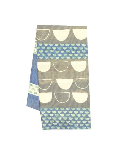 GraceCharm Semi Jute Geometric Half Circle with Abstract Striped Pallu Saree