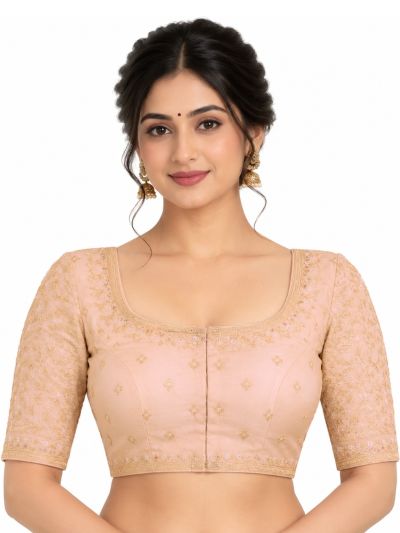 Graceful Essence Art Silk Light Peach Pink Floral Embroidered Padded Blouse