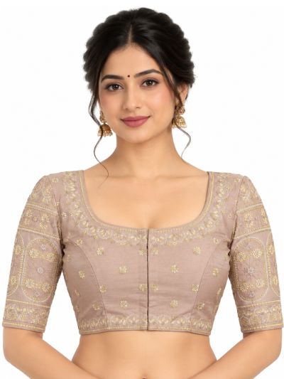 Graceful Essence Art Silk Dusty Rose Floral Embroidered Padded Blouse
