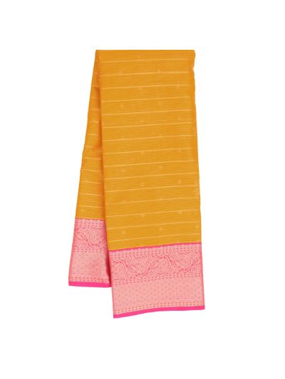 GraceCharm Art Silk Mustard Yellow Stripes with Contrast Border Saree