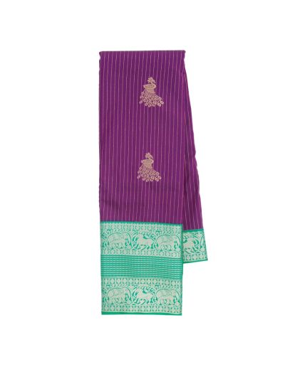 GraceCharm Art Silk Plum Purple Peacock Butta Emerald Green Zari Pallu Saree