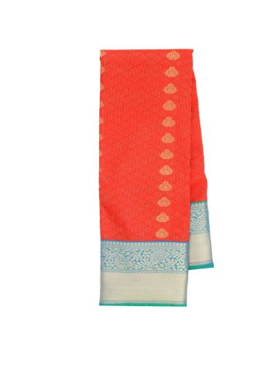 GraceCharm Art Silk Coral Red Gold Butta with Diamond Brocade Pallu Saree