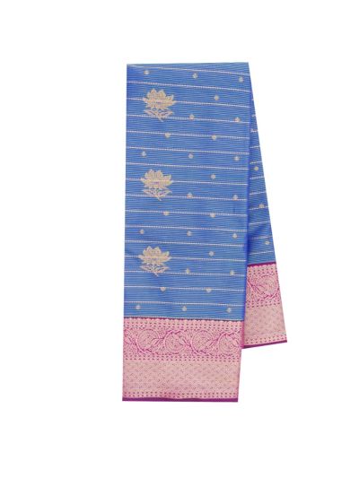 GraceCharm Art Silk Royal Blue Gold Floral Butta with Paisley Zari Pallu Saree