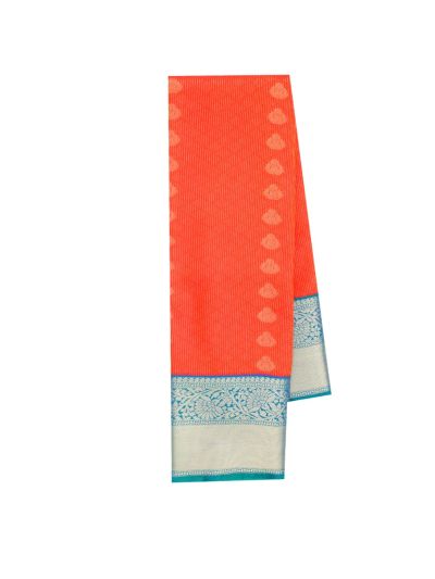 GraceCharm Art Silk Coral Red Gold Butta with Diamond Brocade Pallu Saree