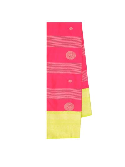 GraceCharm Art Silk Rani Pink Gold Butta with Green Brocade Pallu Saree