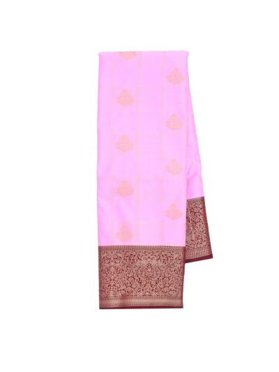 GraceCharm Art Silk Checked Floral Butta with Maroon Brocade Pallu Saree