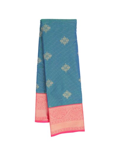 GraceCharm Art Silk Teal Blue Striped Butta with Zigzag Wave Pallu Saree